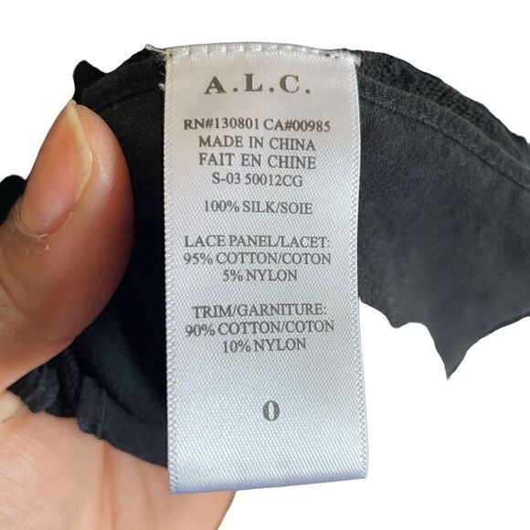 ALC Blouse Womens 0 Penny Lace Black Silk Blouse Sleeveless Dark Fairy Goth Work - Picture 5 of 6